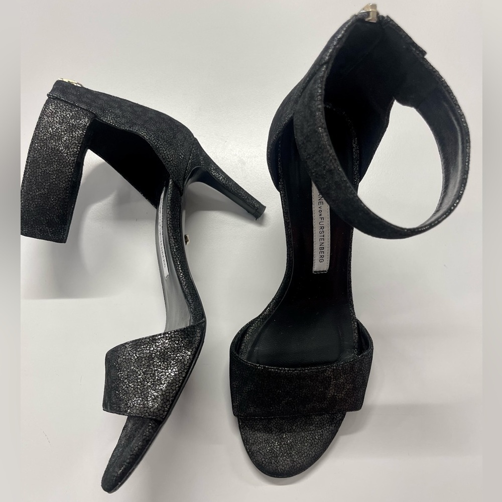 Diane Von Furstenberg Black glittery sparkly heels - Picture 2 of 9